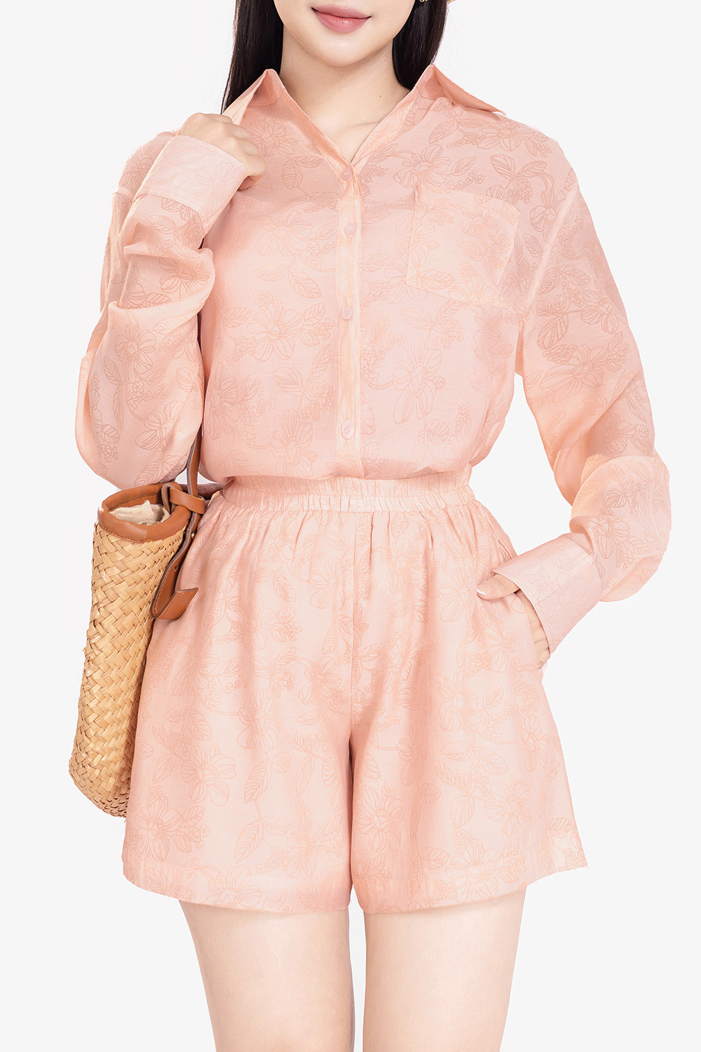 Áo sơ mi nữ họa tiết hoa màu hồng