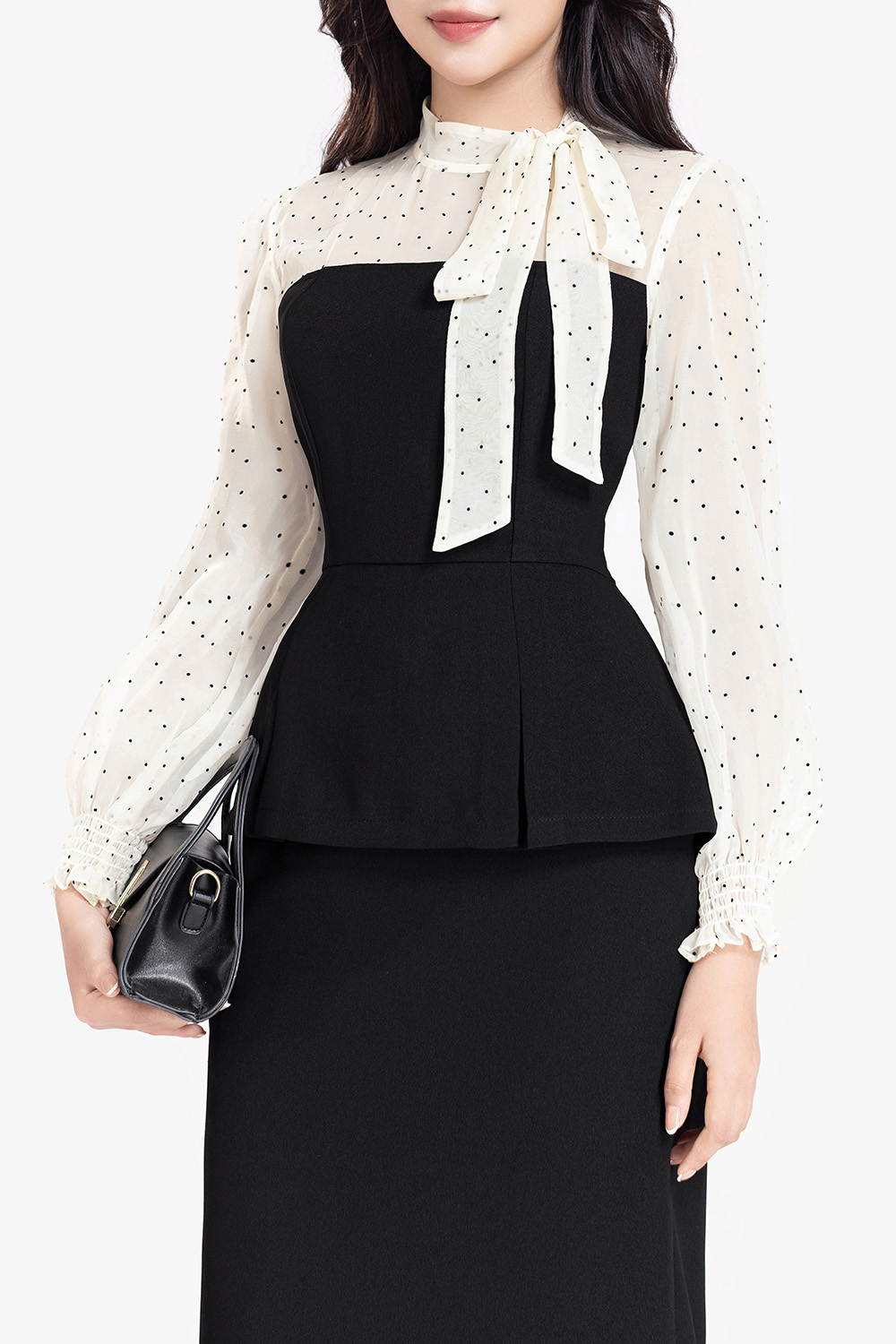 Áo peplum công sở nữ phối chấm bi