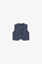 Áo gile denim nữ phối viền chỉ