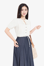 Áo kiểu công sở nữ màu trắng tay lỡ