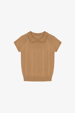 Áo len dệt kim màu nâu cổ polo