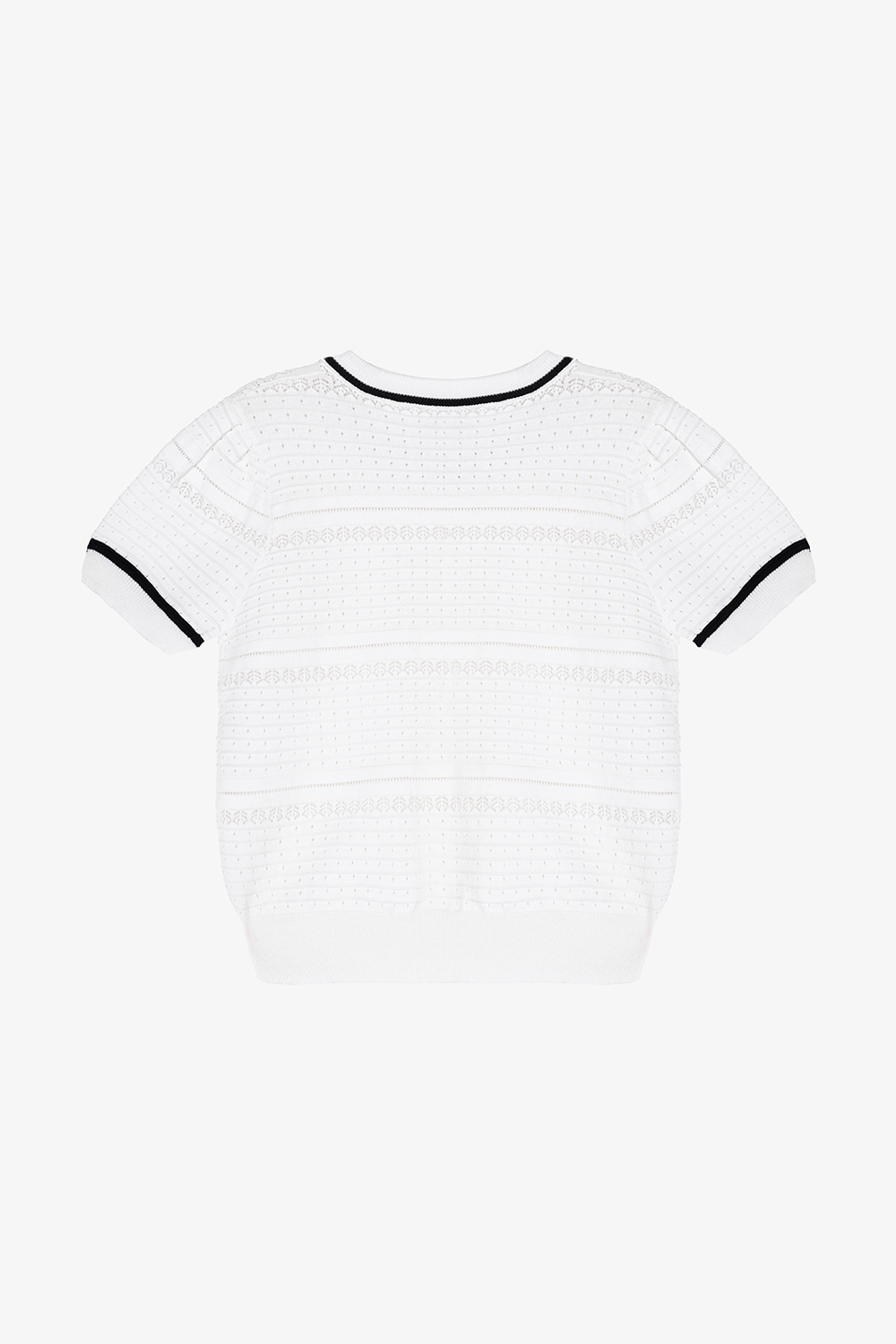 Áo len dệt kim trắng phối viền cổ đen