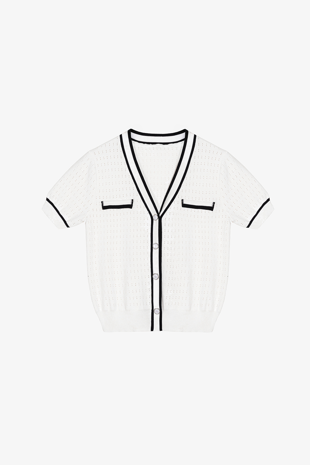 Áo cardigan dệt kim màu trắng viền đen