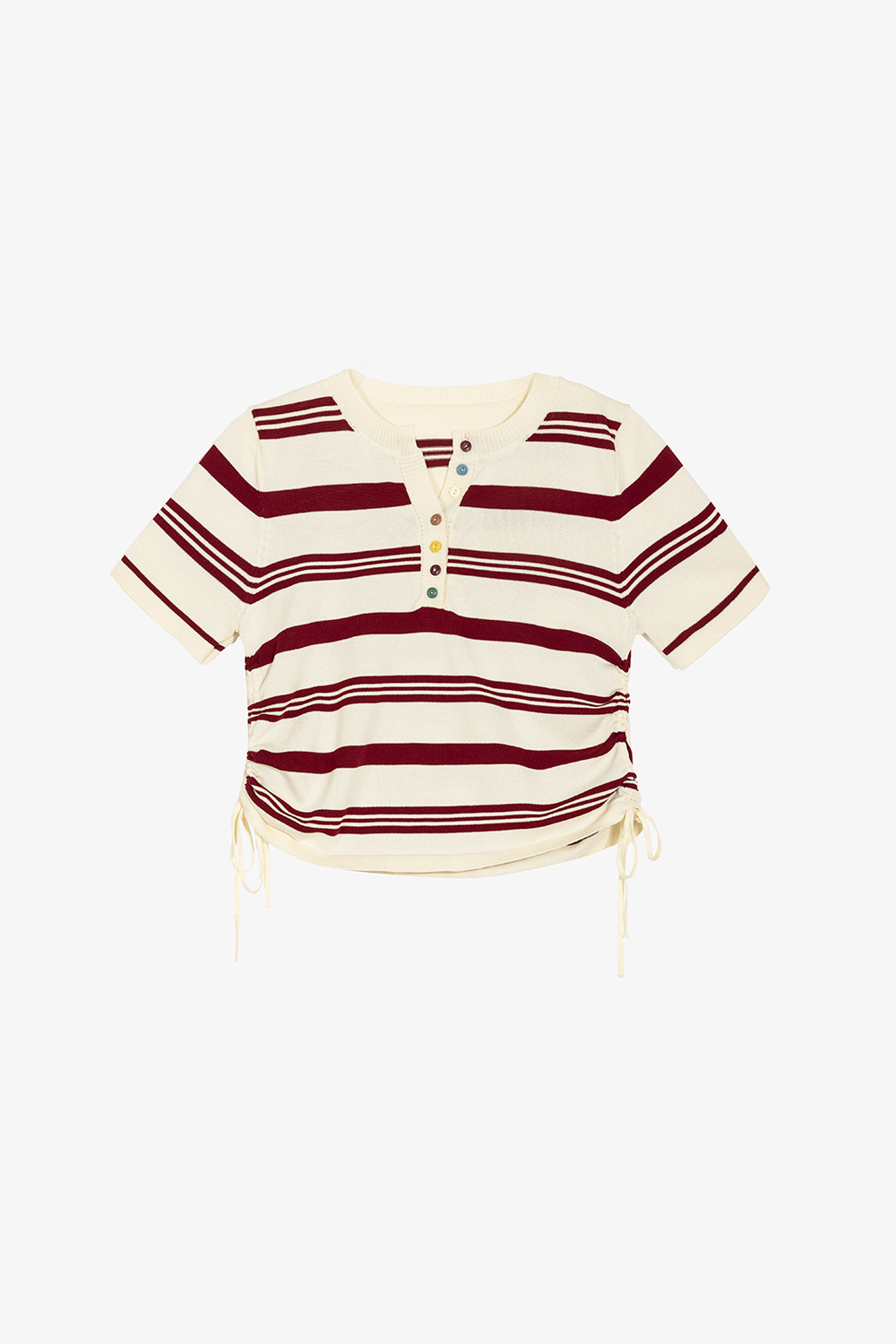 Áo len dệt kim sọc đỏ phối dây rút