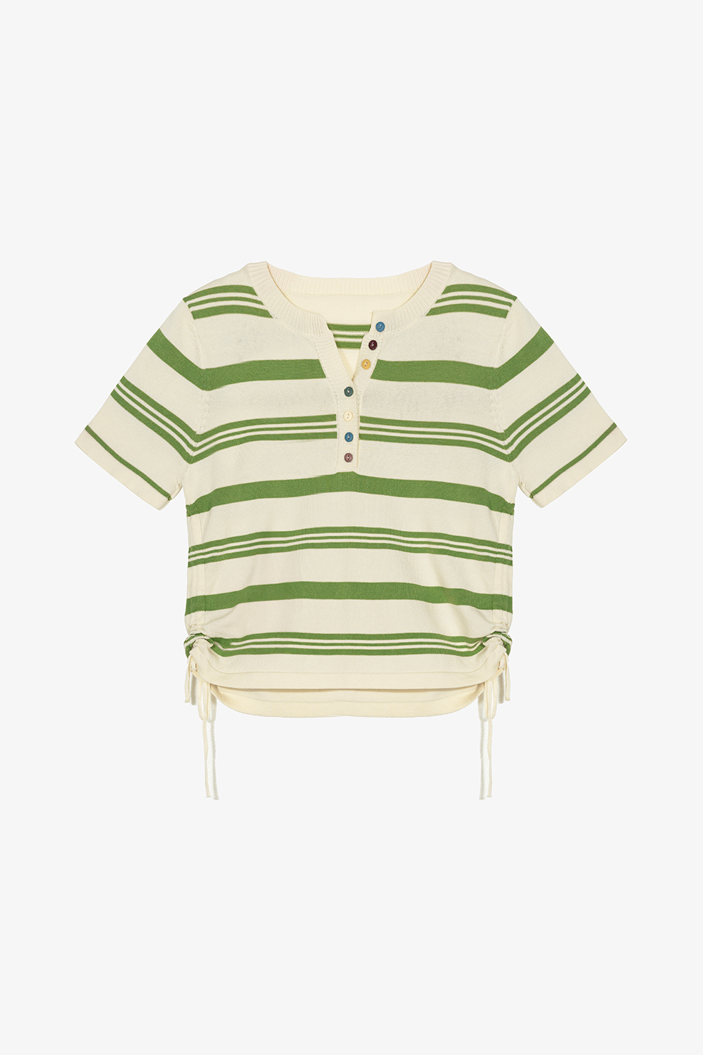 Áo len dệt kim kẻ sọc xanh phối dây rút