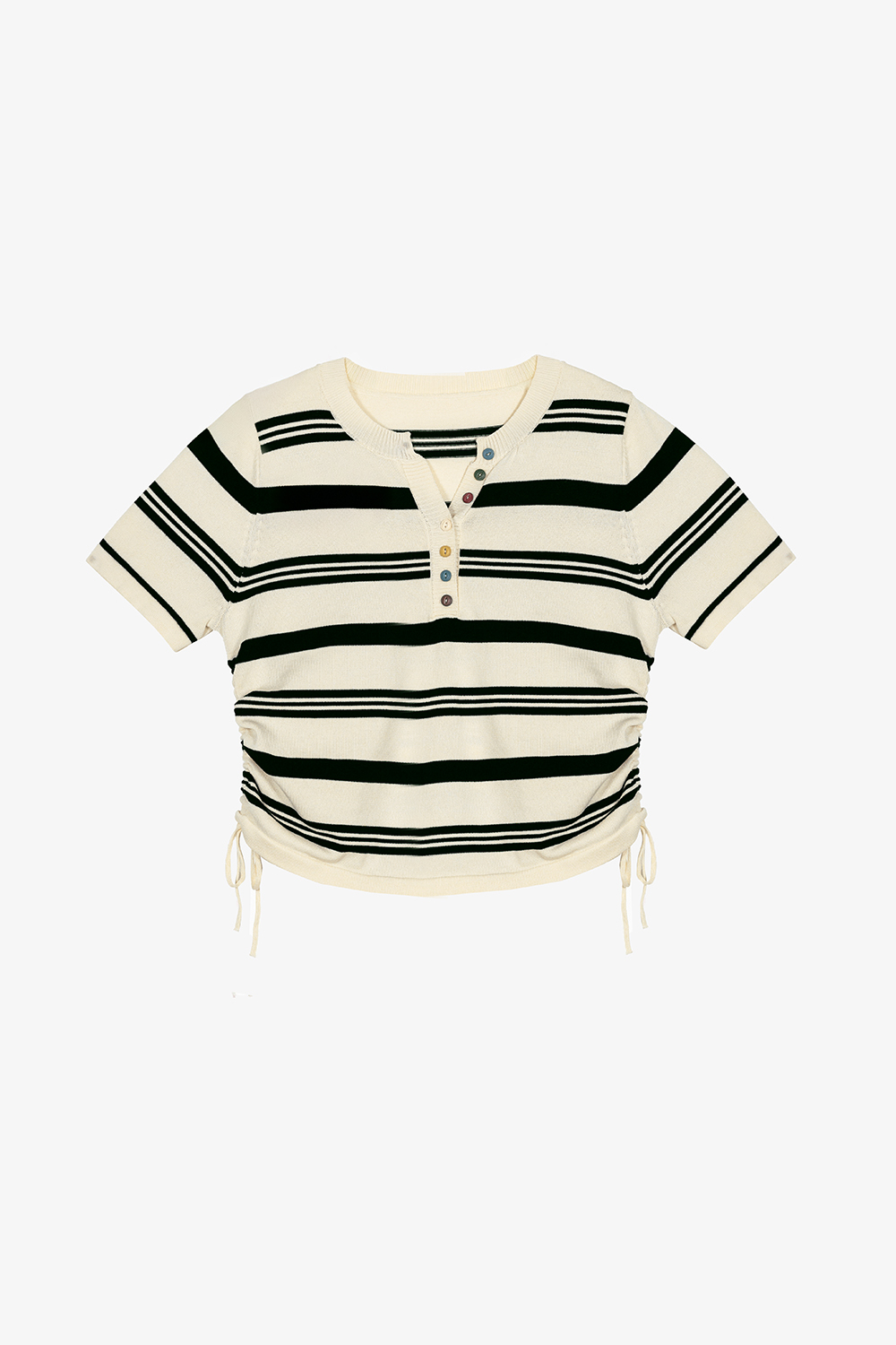 Áo len dệt kim sọc đen phối dây rút