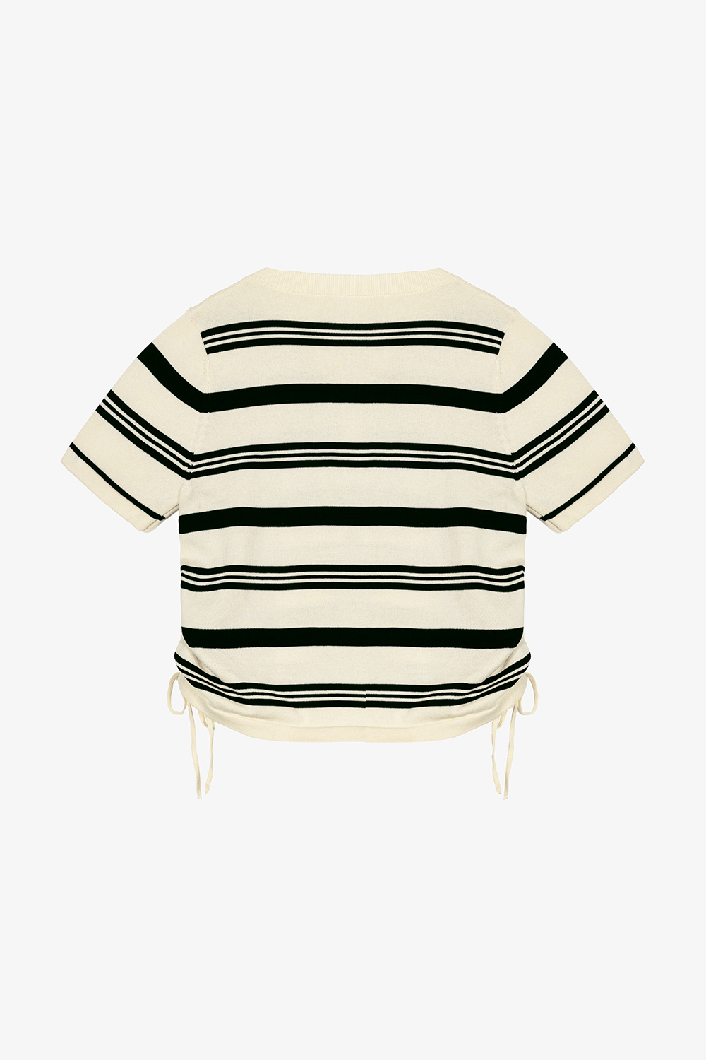 Áo len dệt kim sọc đen phối dây rút