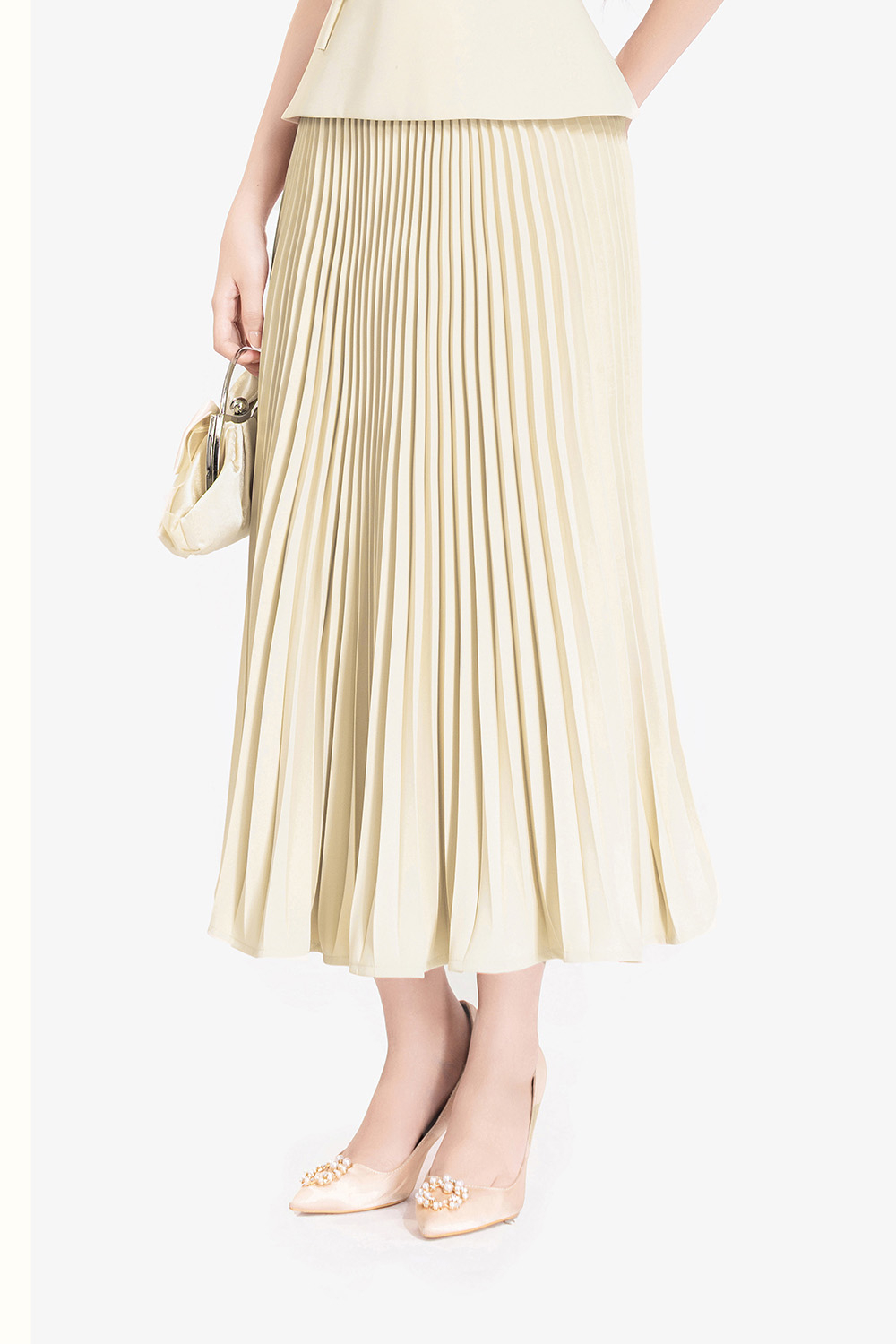 Chân váy công sở dáng xòe xếp ly