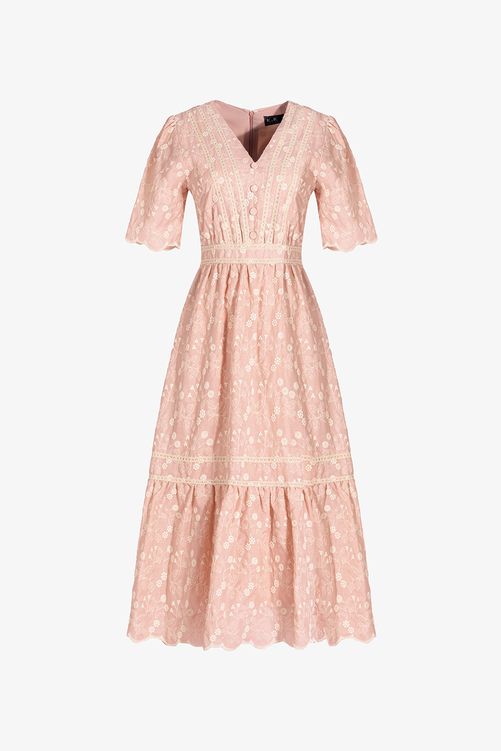 Đầm hoa hồng xòe đuôi cá phối ren