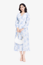 Đầm hoa dáng chữ A dài cổ V