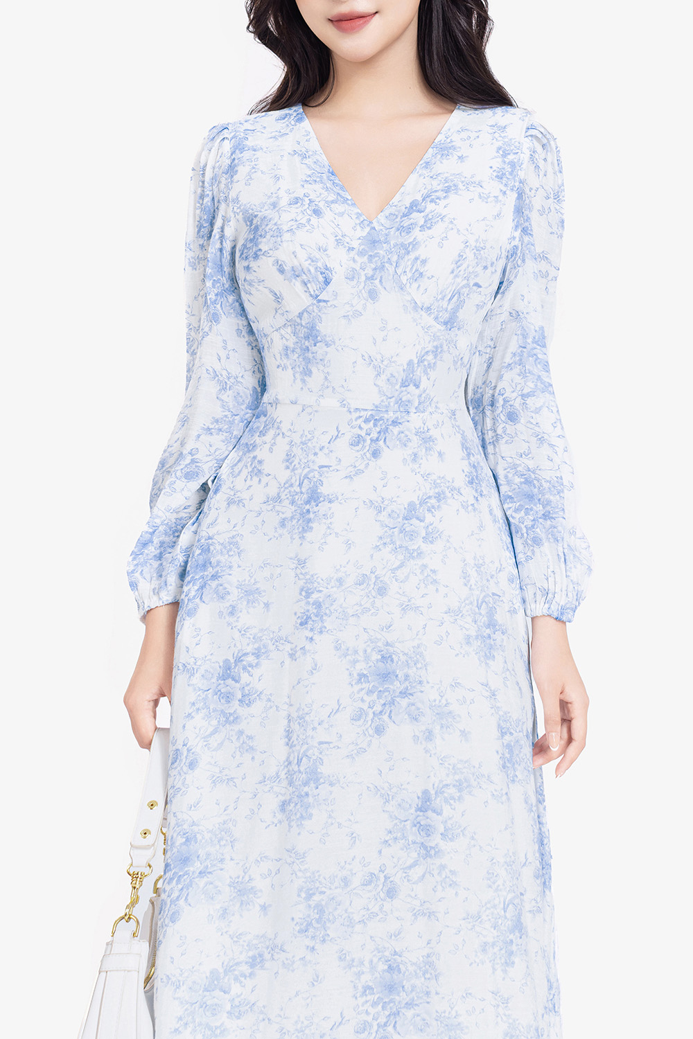 Đầm hoa dáng chữ A dài cổ V