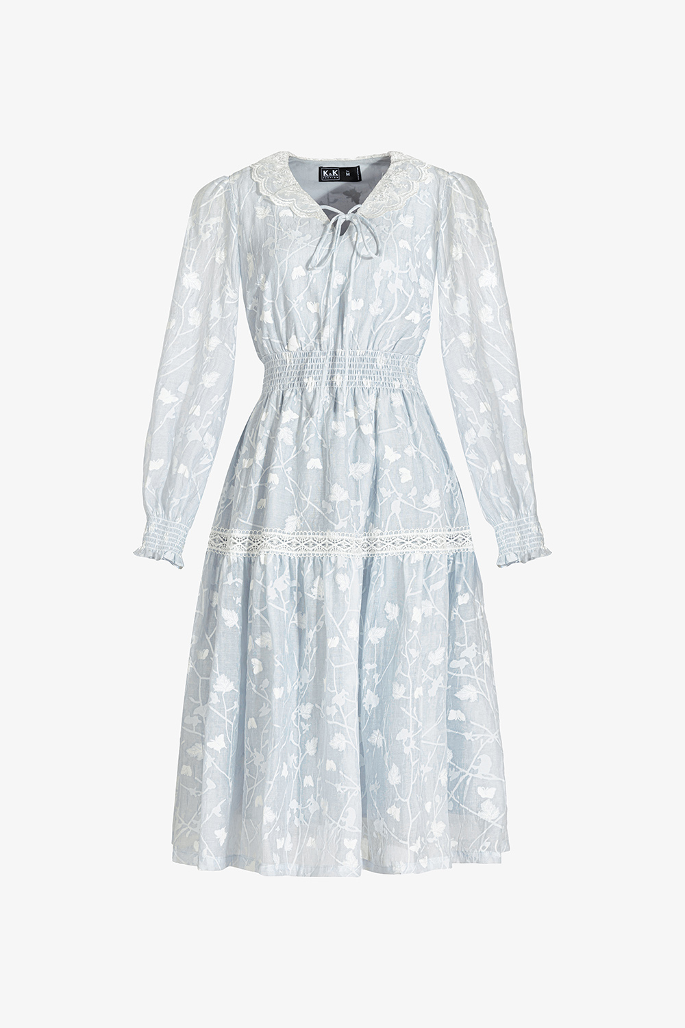 Đầm voan tơ họa tiết hoa tay dài