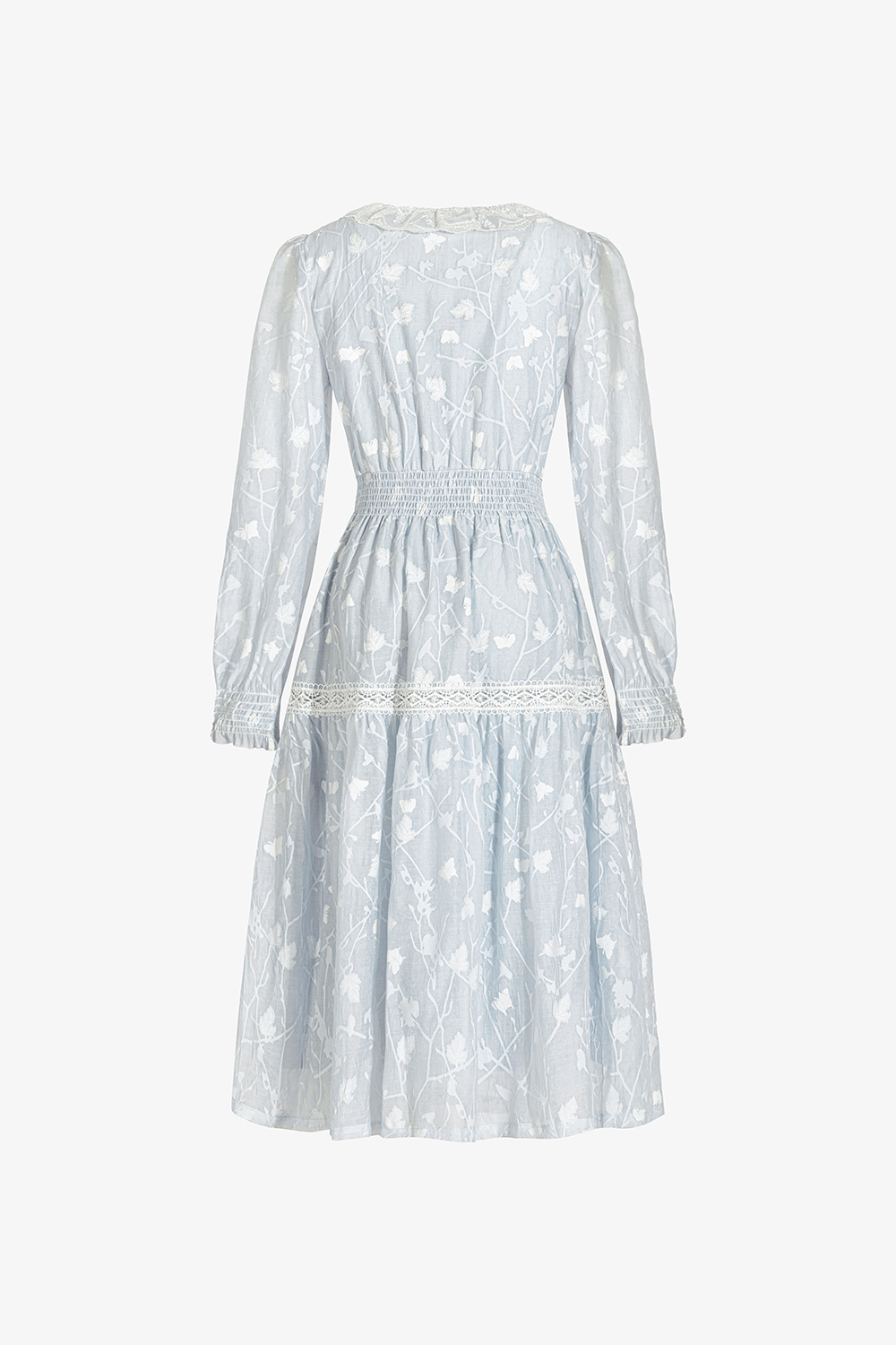 Đầm voan tơ họa tiết hoa tay dài