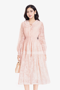 Đầm voan hoa dáng xòe eo bo chun