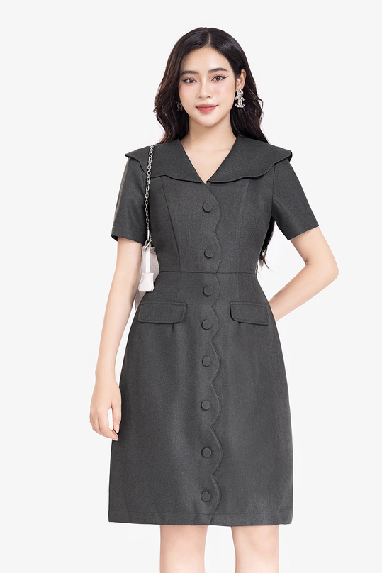 Đầm ôm công sở màu xám phối nút KK171-26