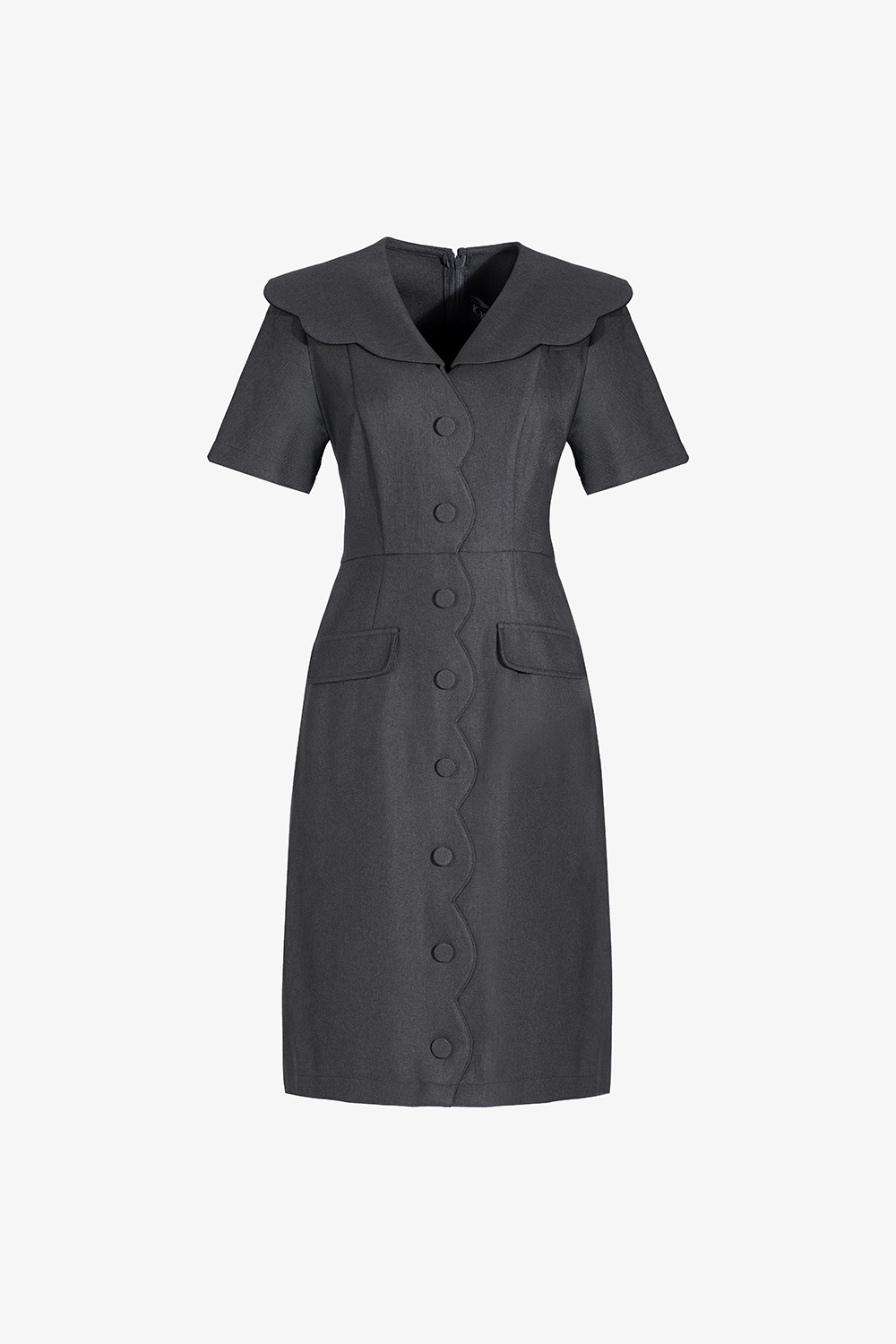 Đầm ôm công sở màu xám phối nút