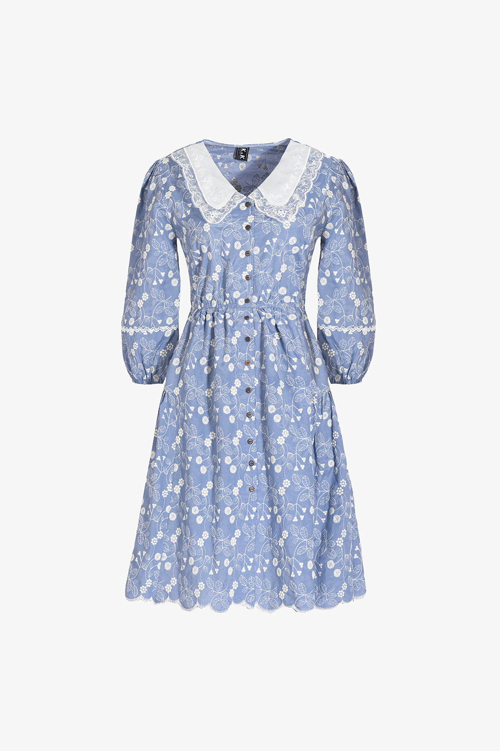 Đầm hoa dáng xòe phối cổ sen trắng