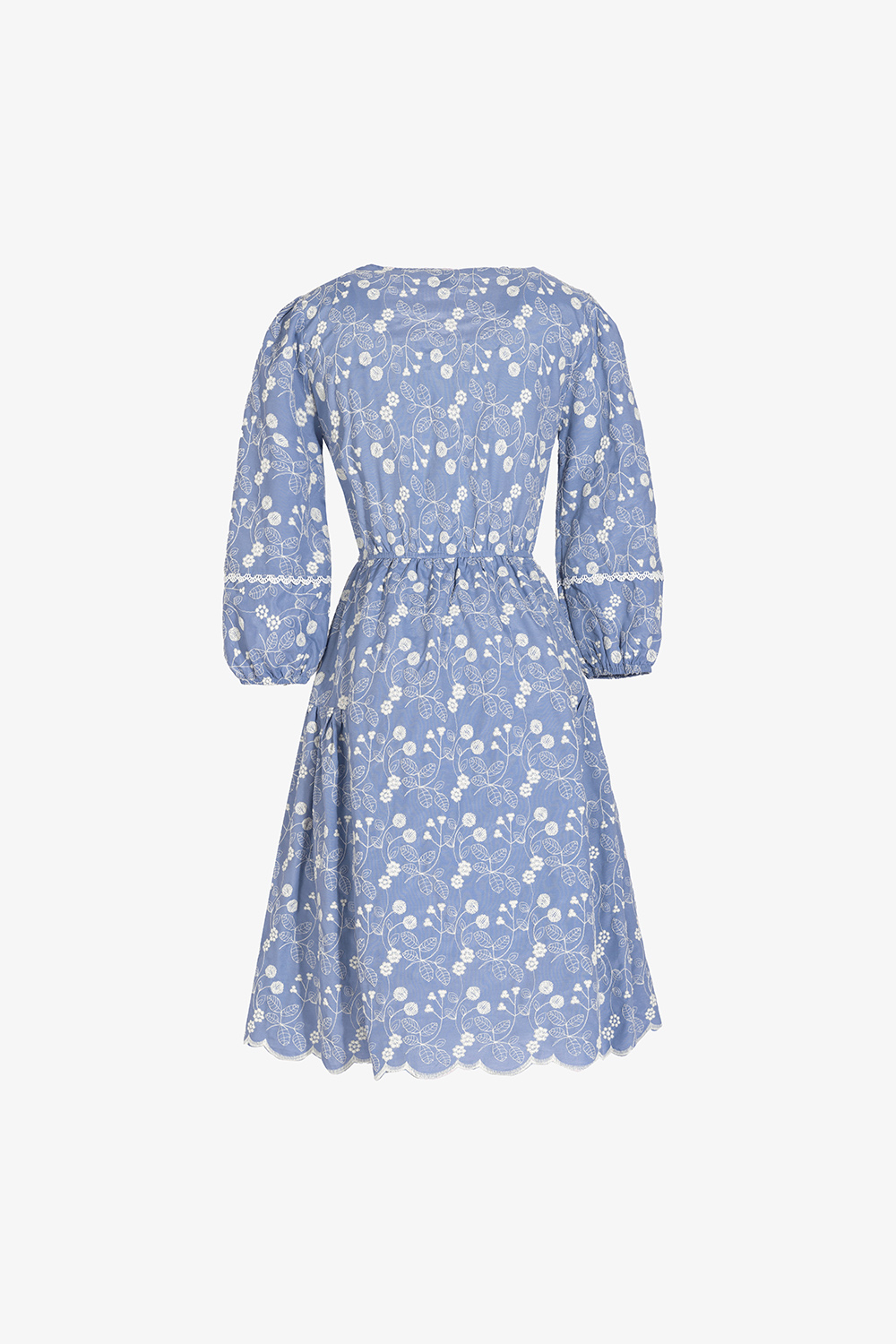 Đầm hoa dáng xòe phối cổ sen trắng