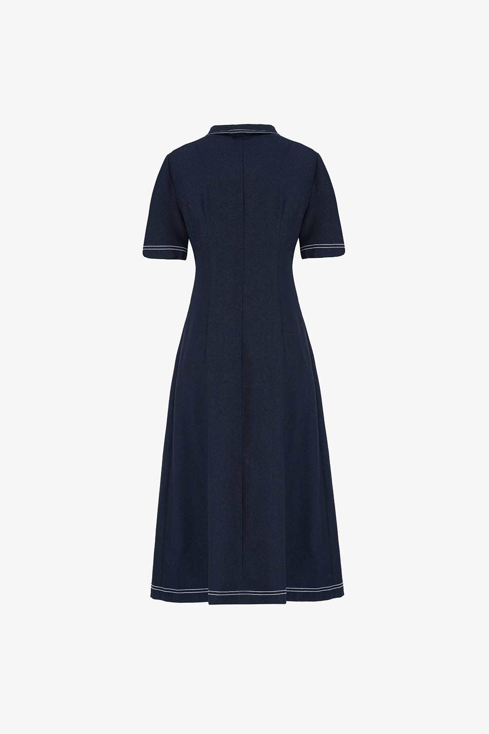 Đầm công sở chữ A xanh đen phối viền chỉ