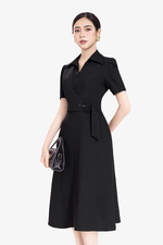 Đầm đen công sở cổ vest dáng chữ A