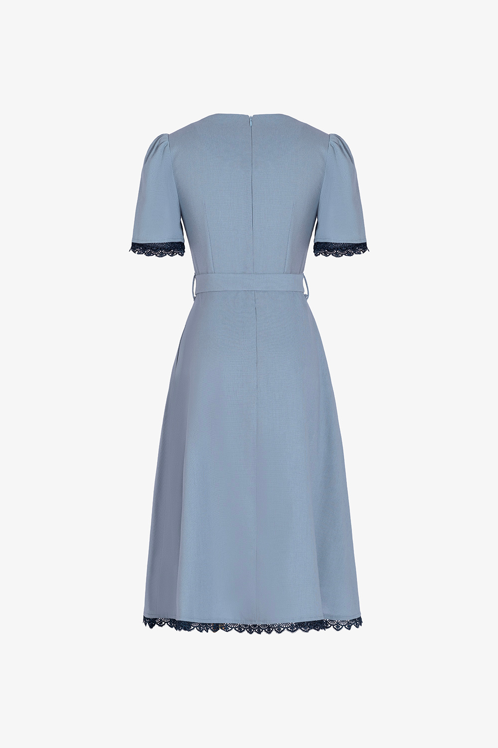 Đầm xanh công sở dáng xòe phối thắt lưng