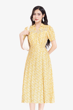 Đầm linen đũi họa tiết hoa nhí