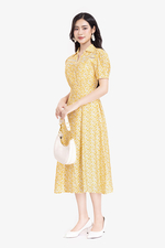 Đầm linen đũi họa tiết hoa nhí