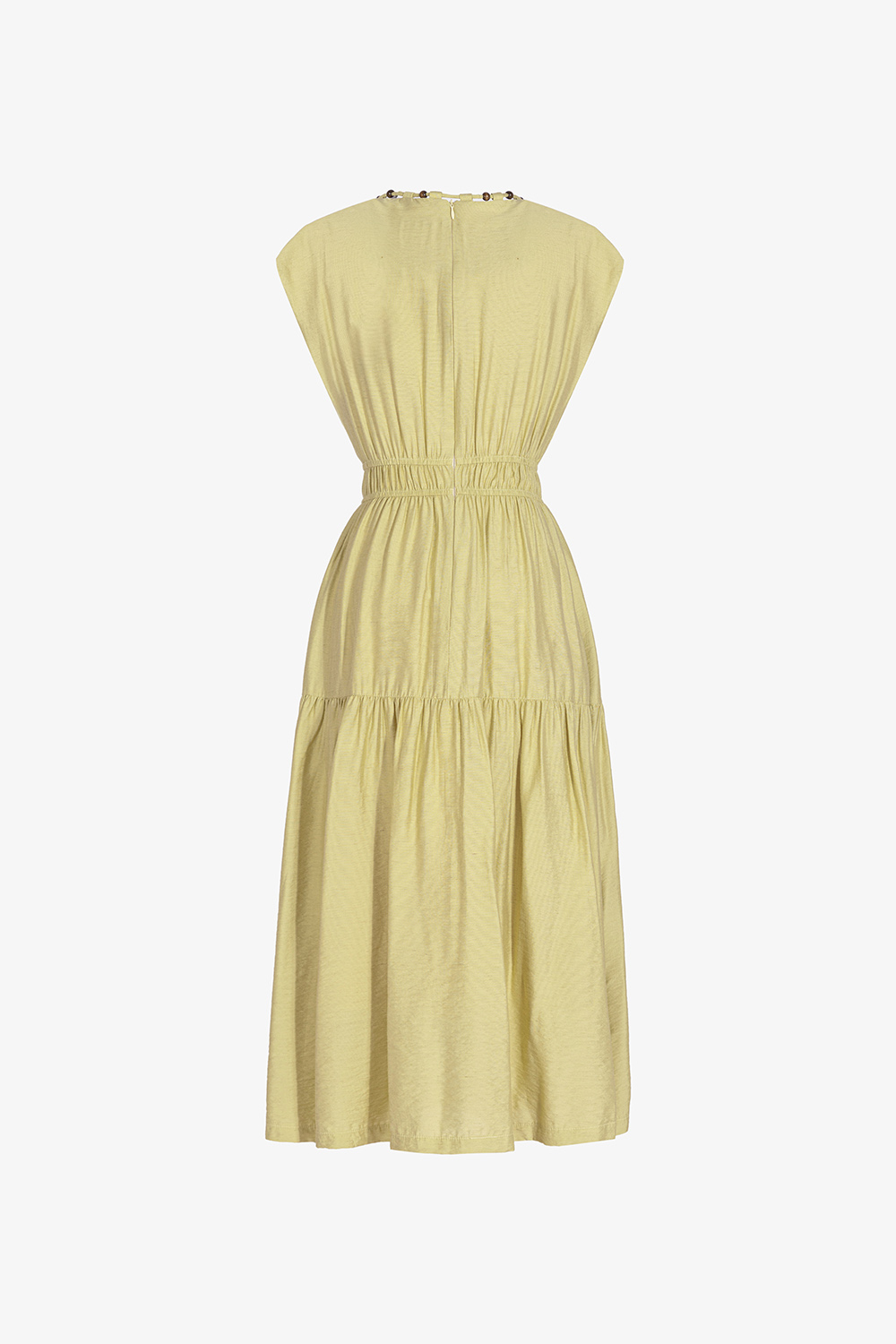 Đầm xòe dáng dài tay hến phối hạt gỗ