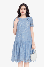 Đầm suông ren đuôi cá màu xanh