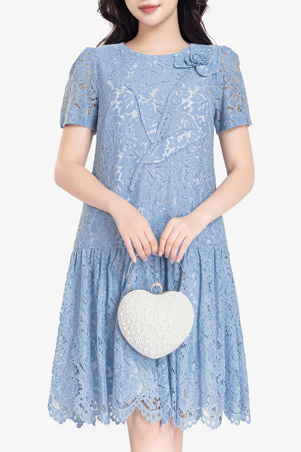 Đầm suông ren đuôi cá màu xanh