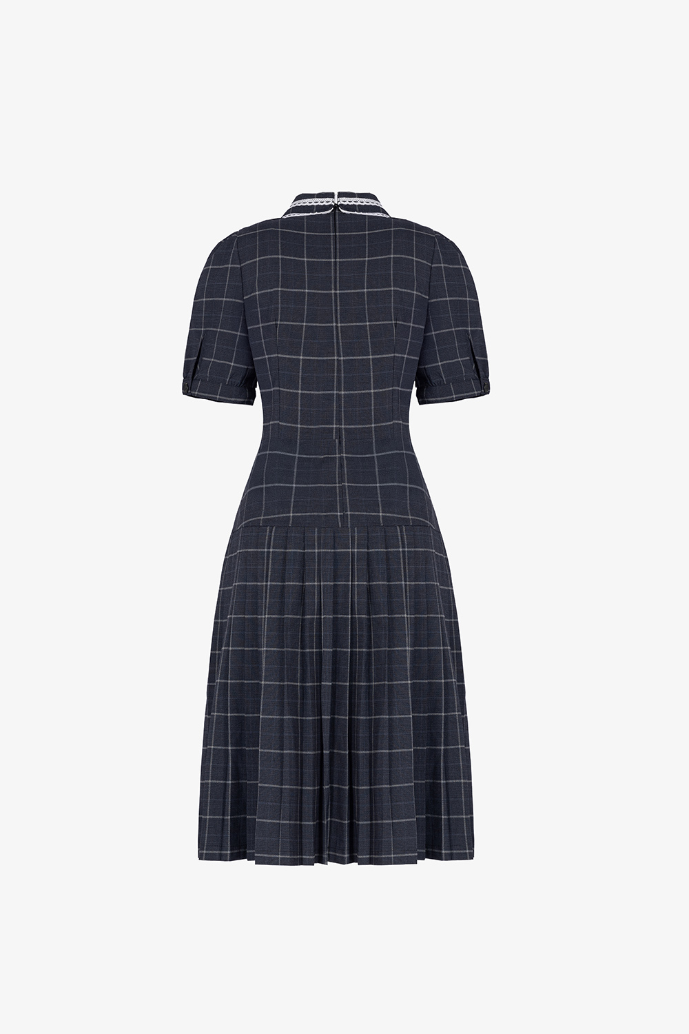 Đầm xòe caro tùng xếp ly phối đăng ten