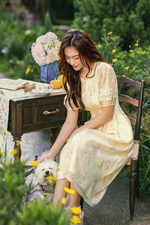 Đầm hoa xòe dáng dài tay bồng