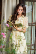 Đầm hoa xòe dáng dài tay bồng