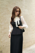 Áo peplum công sở nữ phối chấm bi