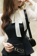 Áo peplum công sở nữ phối chấm bi
