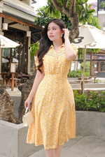 Đầm linen đũi họa tiết hoa nhí