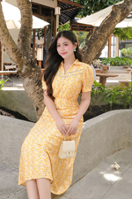 Đầm linen đũi họa tiết hoa nhí
