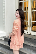 Áo sơ mi nữ họa tiết hoa màu hồng
