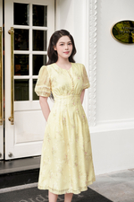 Đầm hoa xòe dáng dài tay bồng
