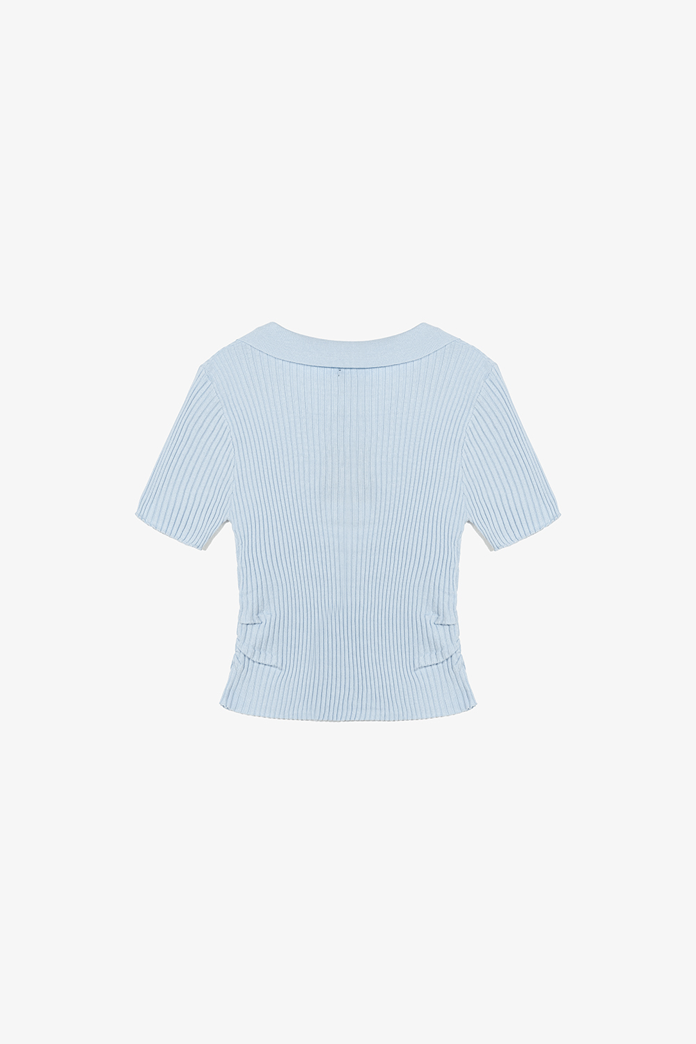 Áo len dệt kim cổ polo nhún eo màu xanh