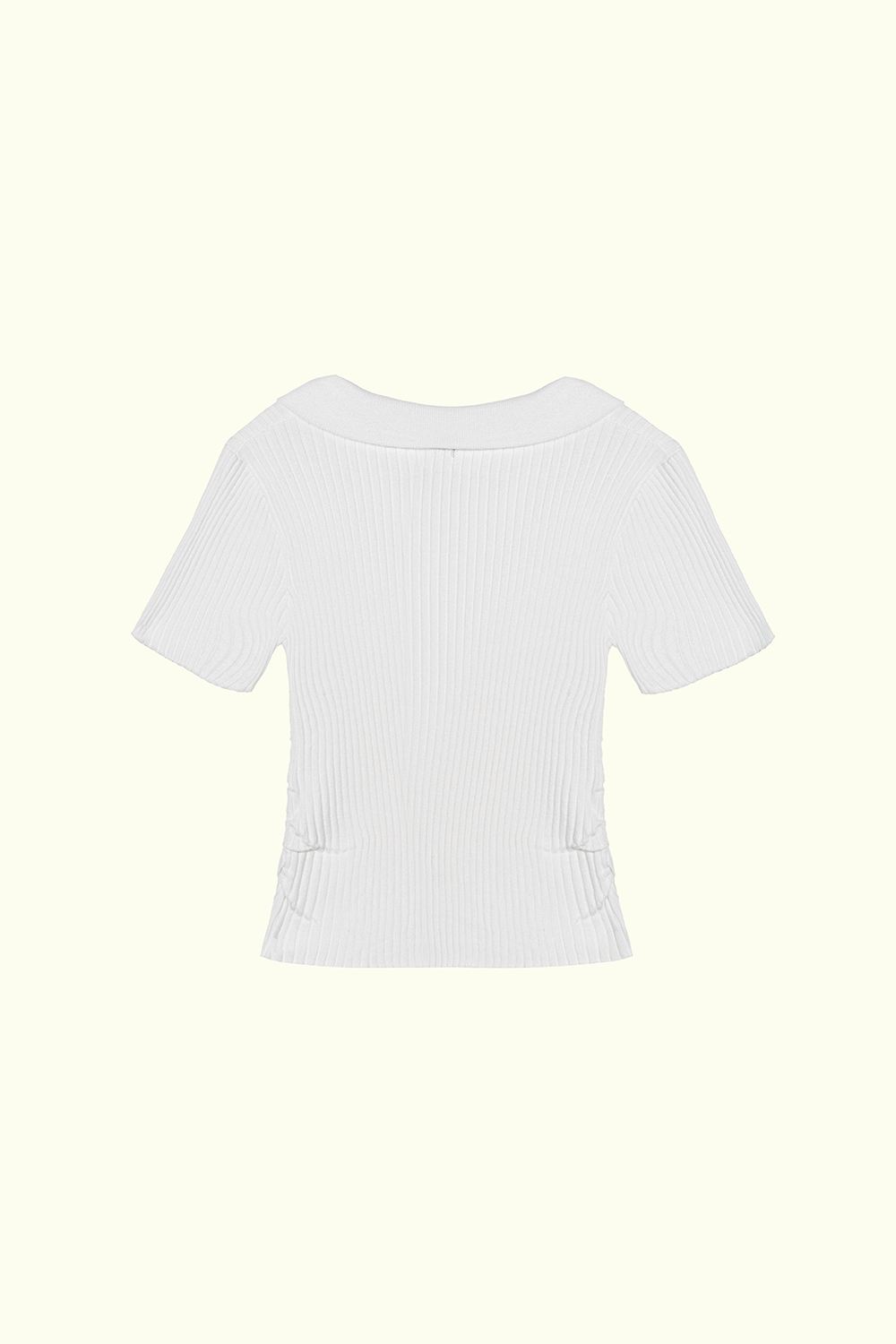 Áo len dệt kim cổ polo nhún eo màu trắng