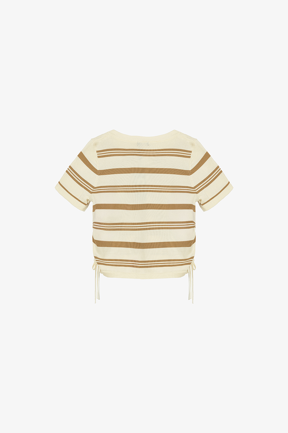 Áo len dệt kim sọc nâu phối dây rút