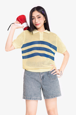 Áo polo nữ dệt kim sọc xanh
