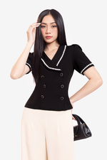 Áo kiểu công sở cổ đan tông phối ren