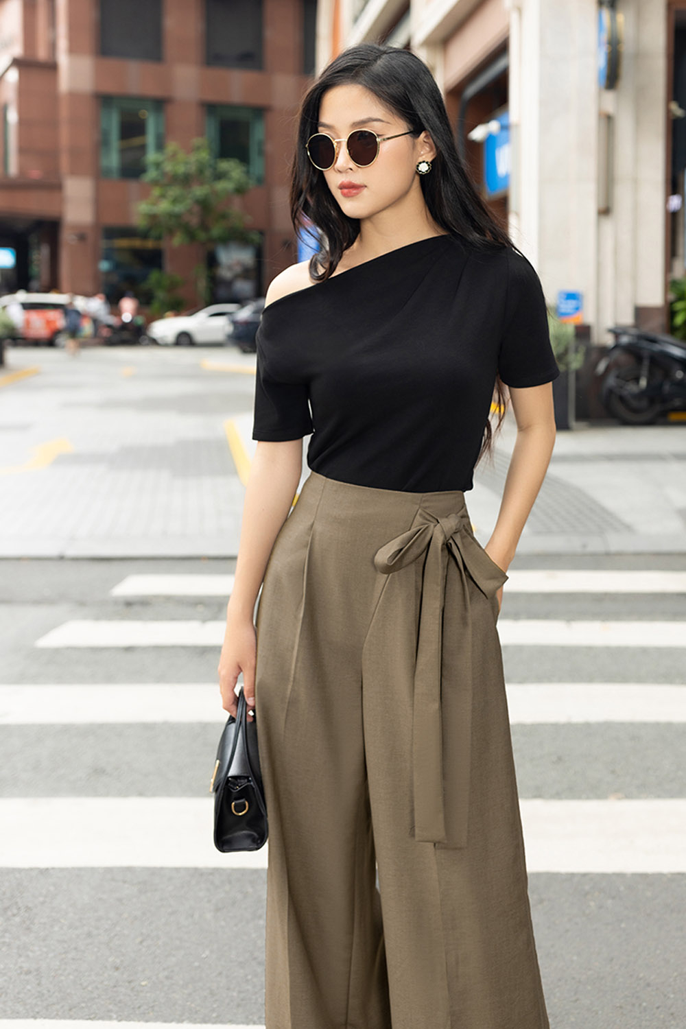 Quần công sở nữ ống suông thắt nơ