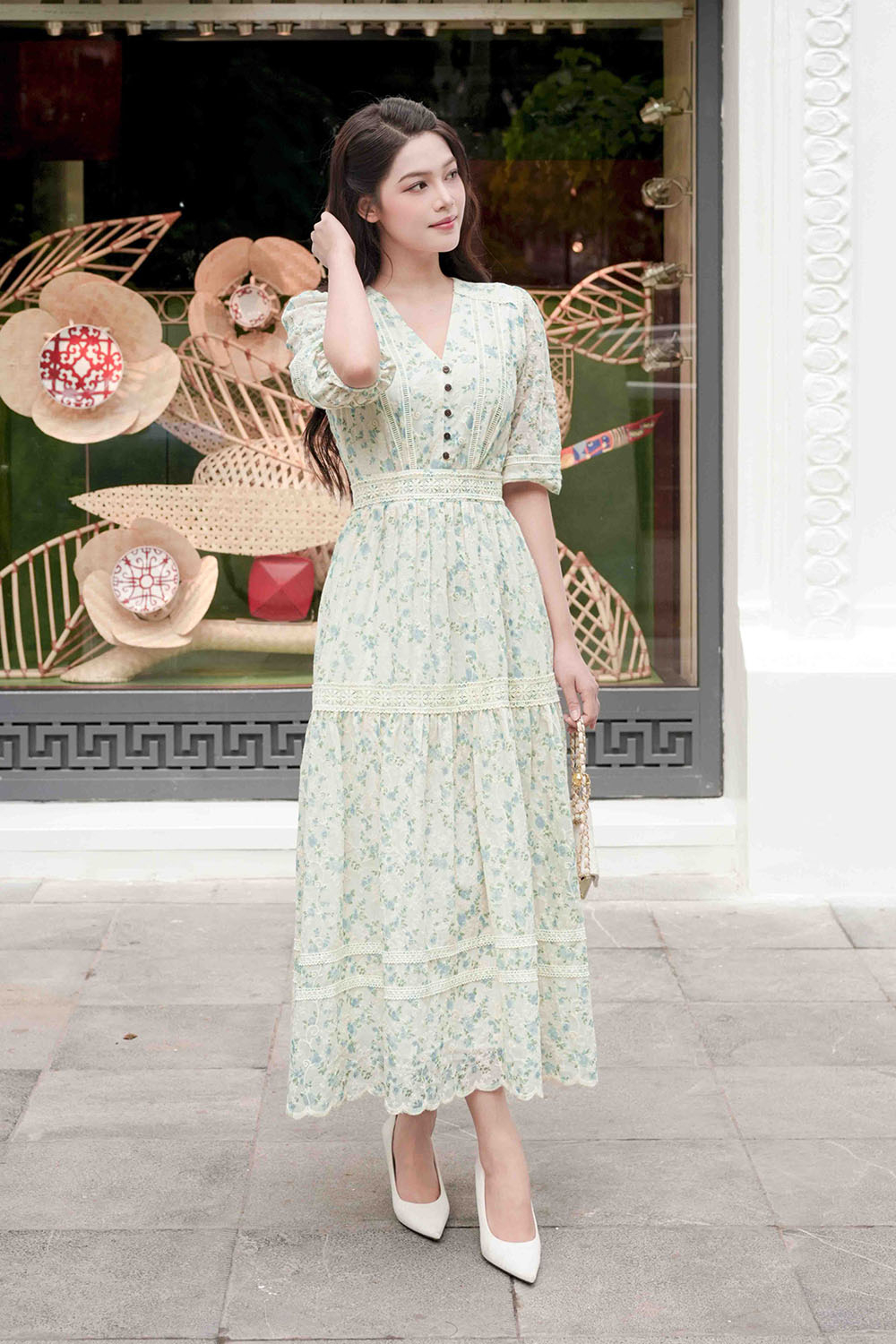 Đầm xô thêu hoa nhí dáng xòe dài KK176-28