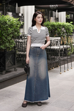 Chân váy jeans dáng chữ A xòe dài