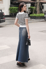 Chân váy jeans dáng chữ A xòe dài