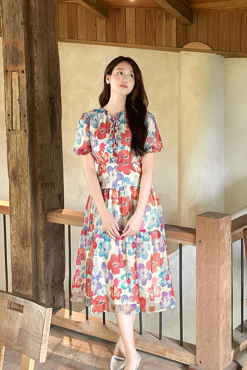 Đầm hoa dáng xòe dài tay phồng KK176-32