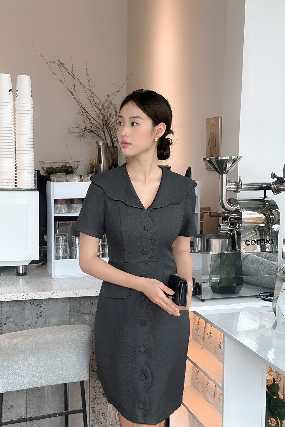 Đầm ôm công sở màu xám phối nút KK176-21